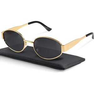 Retro Polarized Sunglasses UV400 Protection Oval Metal Frame with Soft Case